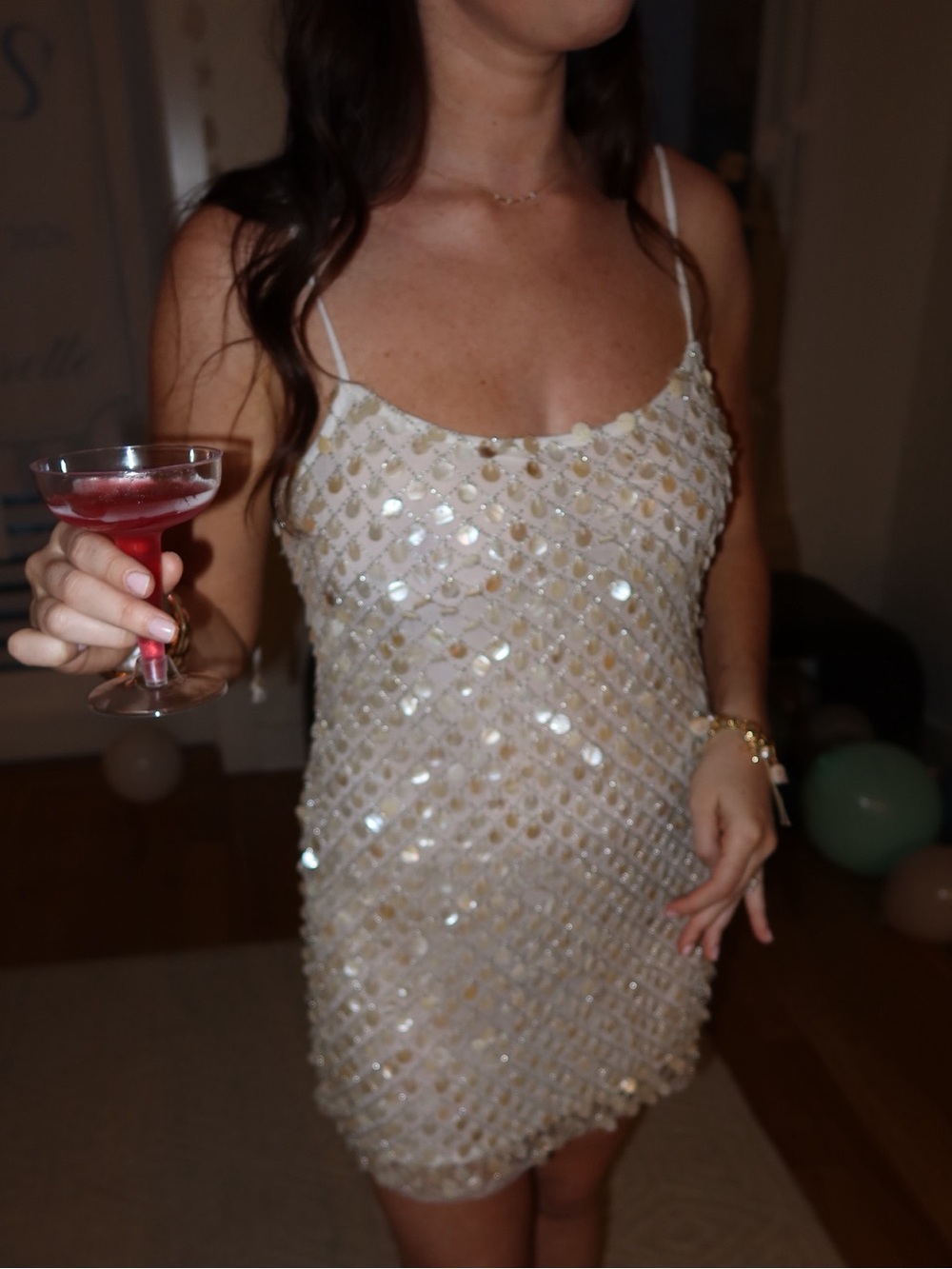Annie Beaded Mini Dress in White Shell